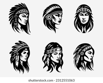 Authentic hand drawn illustration of a Native American Indian girl head, reflecting resilience, tradition, and reverence for ancestral roots