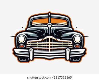 Authentic hand drawn logo design illustration of an old car, evoking a sense of nostalgia, craftsmanship, and the joy of open road journeys