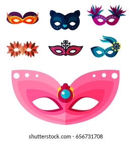 Authentic handmade venetian painted carnival face masks party decoration masquerade vector illustration