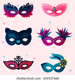 Authentic handmade venetian painted carnival face masks party decoration masquerade vector illustration