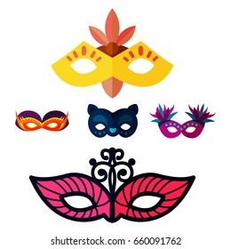 Authentic handmade venetian painted carnival face masks party decoration masquerade vector illustration