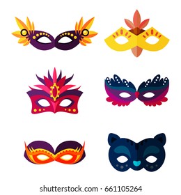 Authentic handmade venetian painted carnival face masks party decoration masquerade vector illustration