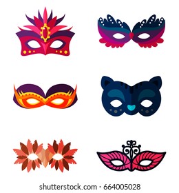 Authentic handmade venetian painted carnival face masks party decoration masquerade vector illustration