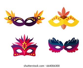 Authentic handmade venetian painted carnival face masks party decoration masquerade vector illustration