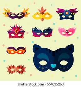 Authentic handmade venetian painted carnival face masks party decoration masquerade vector illustration