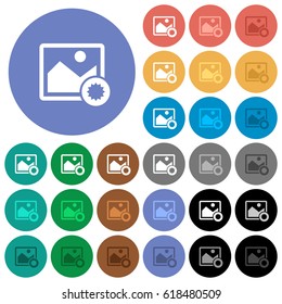 Authentic image multi colored flat icons on round backgrounds. Included white, light and dark icon variations for hover and active status effects, and bonus shades on black backgounds.