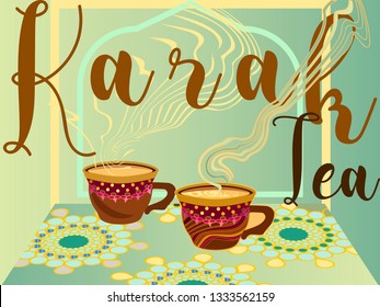 Authentic indian tea-cutting chai.Traditional chai glass.Vector for design flyer,invitation, card, poster.