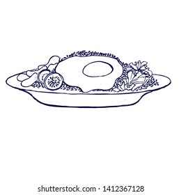 authentic Indonesian fried rice dish, doodle