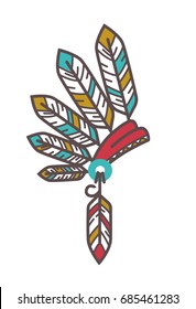 Authentic Injun hat with feathers isolated cartoon illustration