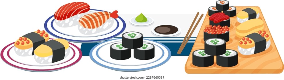 Authentic Japanese Cuisine Vector Set illustration