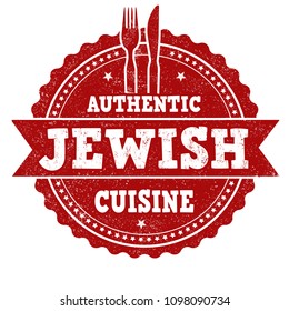 Authentic jewish cuisine grunge rubber stamp on white background, vector illustration