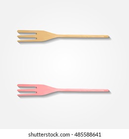 Authentic kitchen wooden utensil fork low resolution flat triangle polygon vector eps10