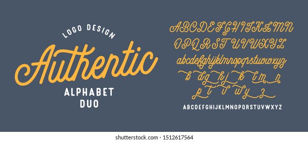 Authentic lettering alphabet duo. Vector font.