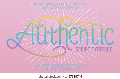 Authentic. Lettering print on sticker or clothes. Script font. Motivation print. Script font and font with texture.