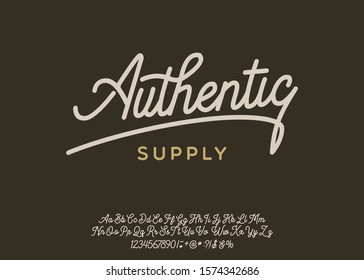 Authentic. Lettering Print On Sticker Or Clothes. Script Font. Vector Illustration.