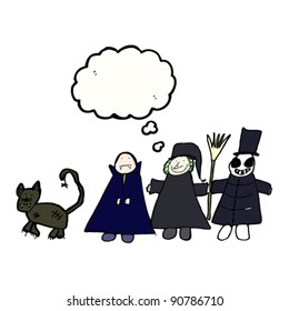 authentic looking child's drawing of a halloween group