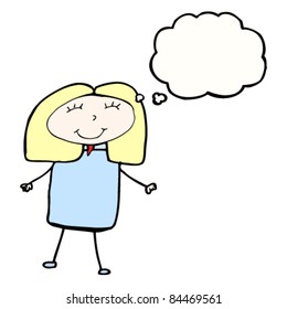 authentic looking child's drawing of a happy blond woman