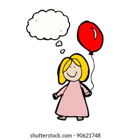 authentic looking child's drawing of happy girl with balloon