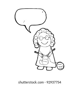 dibujo de un niño de aspecto auténtico de una anciana tejiendo