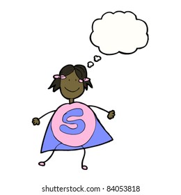 authentic looking child's drawing of a superhero girl