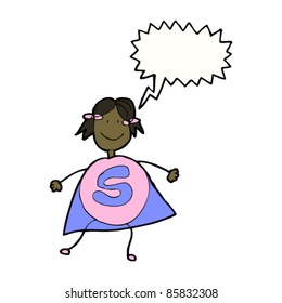 authentic looking child's drawing of a superhero girl