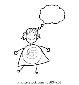 authentic looking child's drawing of a superhero girl