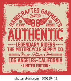 Authentic motorcycle, vintage biker typography, t-shirt graphics, vectors