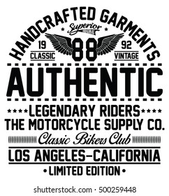 Authentic motorcycle, vintage biker typography, t-shirt graphics, vectors