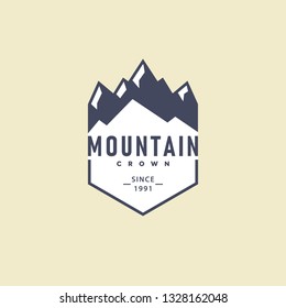 Authentic mountains peaks crown landscape silhouette, rock logo, 