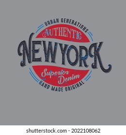 Authentic New York superior Denim grunge typography t shirt print graphic design vector illustration,sign, label,banner, poster,retro, vintage,denim clothing 