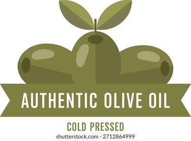 Aceite de oliva Auténtica Ilustración vectorial de cinta de aceitunas verdes prensadas en frío
