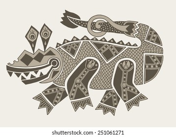 authentic original decorative drawing of crocodile, vector illustration