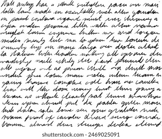 Authentic and original handmade, hand written old fashioned black ink cursive sample, totally illegible. Ideal for creating patterns, vintage style textures, or backgrounds. Bouncy Cursive handwriting