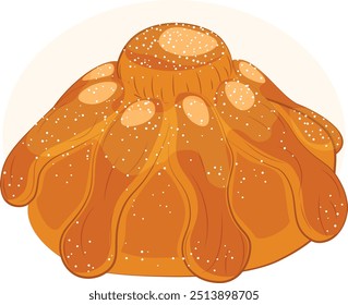 Authentic Pan de Muerto Bread of the Dead with Powdered Sugar - Mexican Sweet Bread Vector Art 