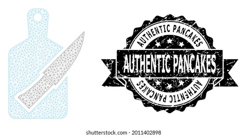 Authentische Pancakes korrodierte Robbenabdruck und Vektor-Schnittbrett und Messermaschenstruktur. Das schwarze Siegel enthält den Titel "Authentische Pfannkuchen" in Band und Rosette.