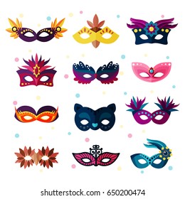 Authentic party carnival face masks decoration masquerade vector illustration