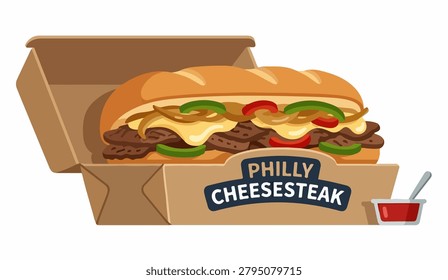 Authentic Philly Cheesesteak Sandwich Illustration
