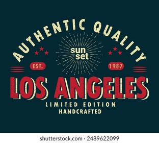 Calidad Auténtica Sunset Los Angeles Design Edición Limitada Impresión Editable Artesanal Con Efecto Grunge Para Camiseta Gráfica O Sudadera- Diseño De Vector