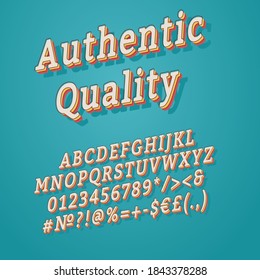 Conjunto de alfabeto vectorial 3d de auténtica calidad vintage. Letra retro negrita, tipo de letra. Letras estilizadas de arte pop. Cartas de estilo de escuela antigua, números, paquetes de símbolos. plantilla de diseño creativo de tipografías de los años 90 y 80
