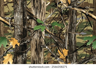Authentic Real Tree Camouflage with Seamless Natural Forest Details