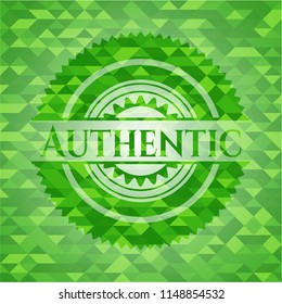 Authentic realistic green emblem. Mosaic background