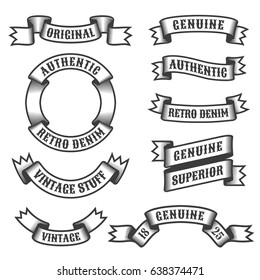 Authentic retro vintage ribbons and banners on white background. Vector illustration