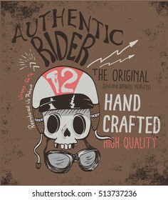 authentic rider with skull vector print.For t-shirt or other uses,T-shirt graphics / textile graphic 