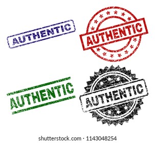 AUTHENTIC seal prints with corroded style. Black, green,red,blue vector rubber prints of AUTHENTIC title with corroded style. Rubber seals with circle, rectangle, medallion shapes.
