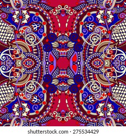 authentic seamless floral geometric pattern, ethnic ukrainian carpet ornamental background, vector illustration
