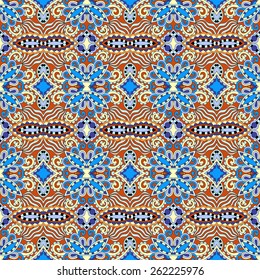 authentic seamless geometry vintage pattern, ethnic style ornamental background, ornate floral decor for fabric design, endless texture, vector illustration