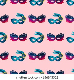Authentic seamless pattern venetian painted carnival face masks party decoration masquerade vector illustration