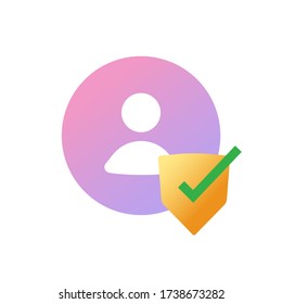 Authentic secure profile shield icon vector or confidential verified user personal privacy check color symbol isolated