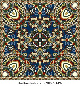 authentic silk neck scarf or kerchief square pattern design in ukrainian style for print on fabric, vector illustration