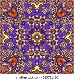 authentic silk neck scarf or kerchief square pattern design in ukrainian style for print on fabric, vector illustration